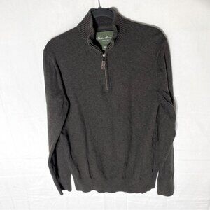 Eddie Bauer Brown Cotton Cashmere Knit Mock Neck Half Zip Pullover Sweater M